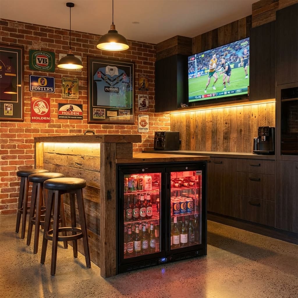 Rhino Night Club Quiet Running Commercial Multi Light Colored Black 2 Door Bar Fridge - Model SG2H-NC styled in modern kitchen setting